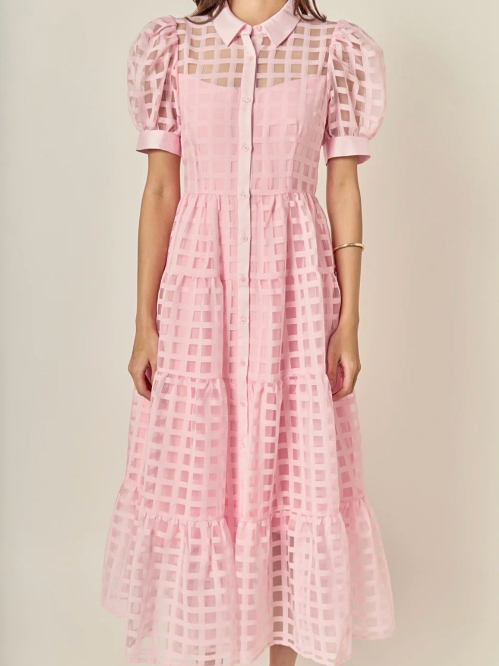 English Factory Gridded Organza Tiered Maxi Dress - Picture 2 of 6